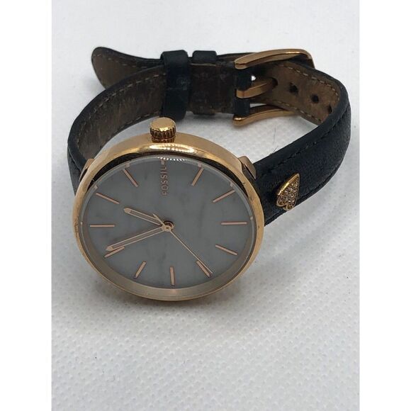 Fossil BQ3491 Women's Black Leather Analog White Dial Quartz Genuine Watch HO354 - Picture 5 of 9